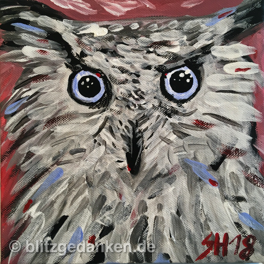 Gemalte Eule: Ein Eulenkind - expressionistisches Acrylgemälde