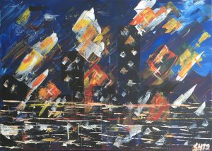Acrylgemälde 70cmx50cm "Stadt am Fluss II"